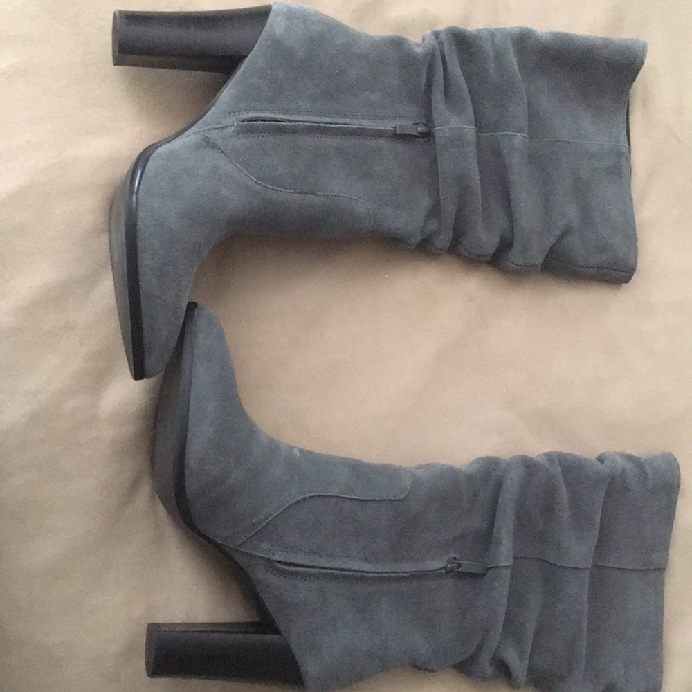 Tahari, mid-calf, rouched boot, grey, size 8